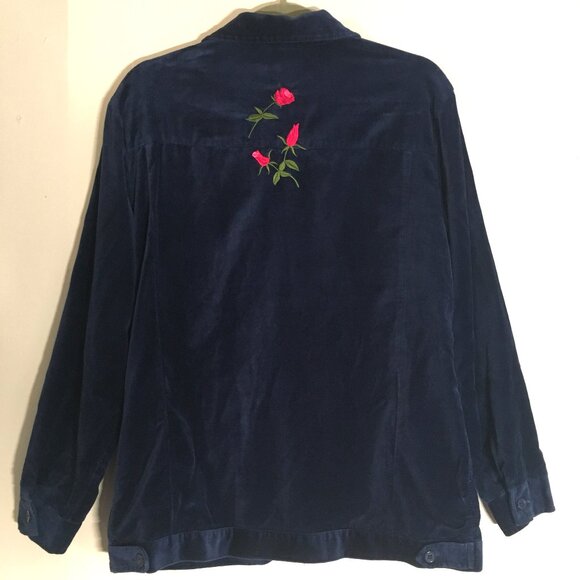 Blue Velvet Rose Embroidered and Sparkle Jacket Size Medium - Picture 4 of 14